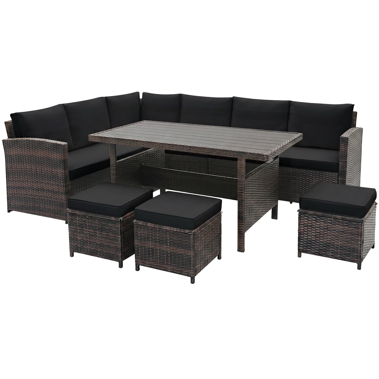 7-Piece Wicker Patio Set with Cushions dark brown wicker with black cushions DirectDeals on Tampa Home & Garden Store
