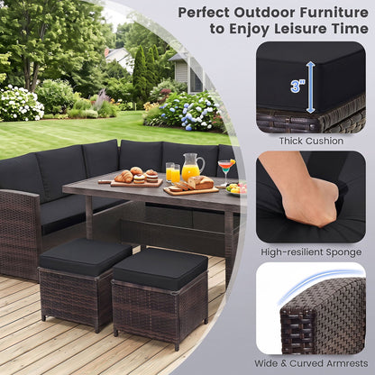 7-Piece wicker patio furniture set with black cushions in dark brown wicker by DirectDeals on Tampa Home & Garden Store