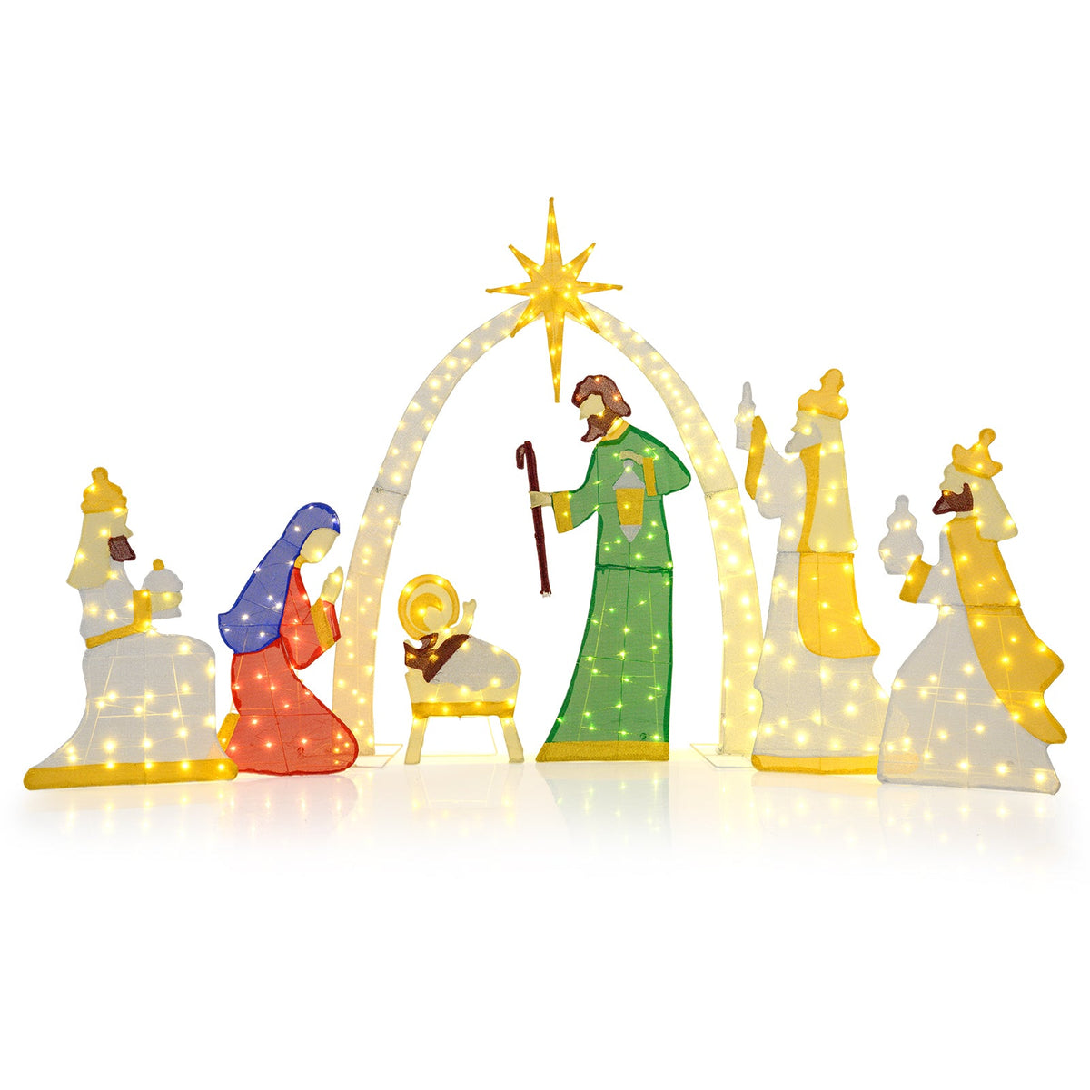 DirectDeals 7-piece lighted nativity scene with 310 warm white LEDs under star arch on Tampa Home & Garden Store