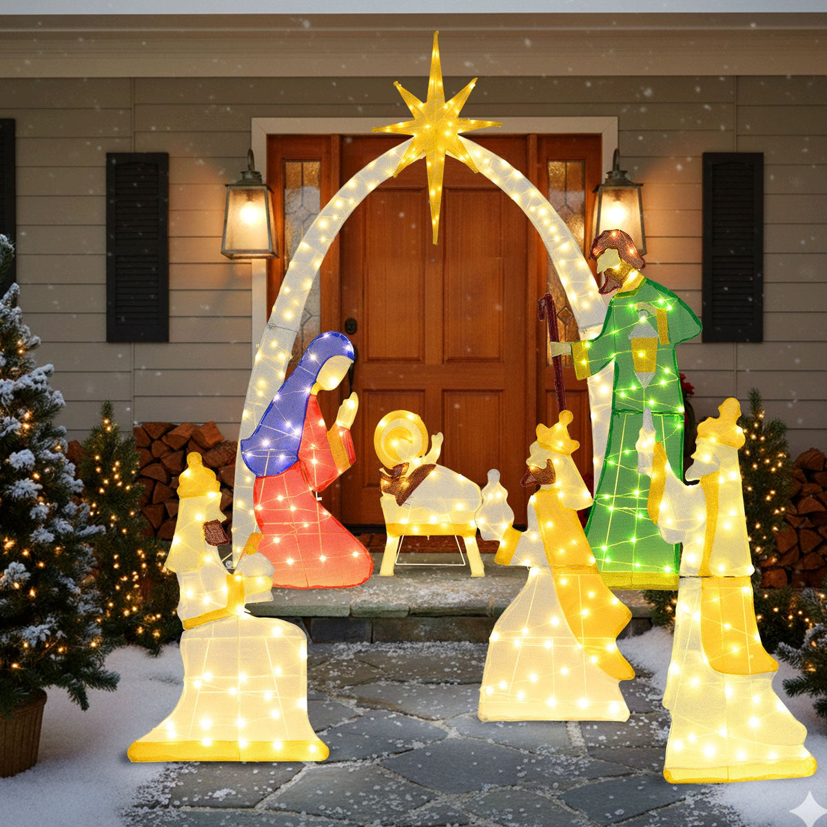 7-piece lighted nativity set arch with star and warm white LEDs DirectDeals on Tampa Home & Garden Store