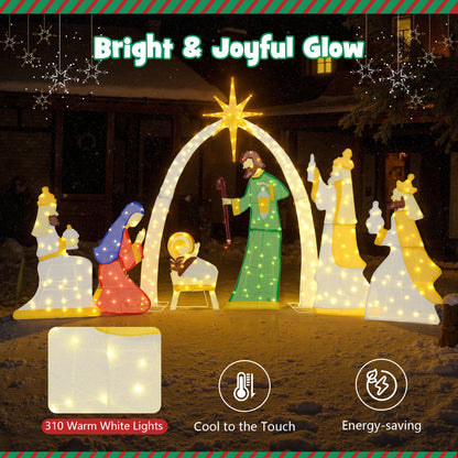 7-piece lighted nativity scene by DirectDeals with 310 warm white LEDs arch star and figures on Tampa Home & Garden Store