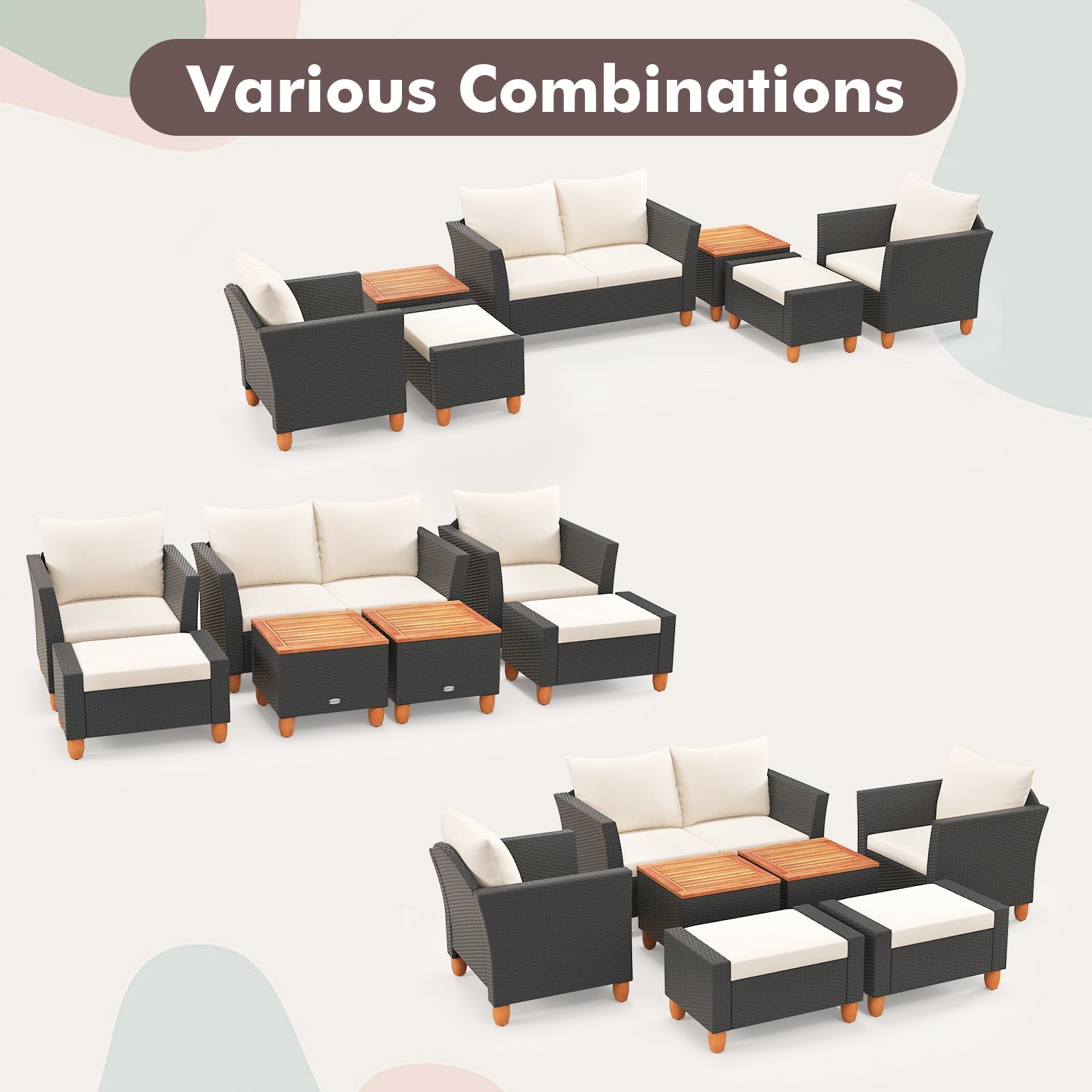 DirectDeals 7-piece PE rattan patio set with cushioned sofa and armchairs wooden tables on Tampa Home & Garden Store