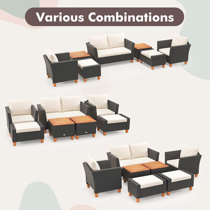 DirectDeals 7-piece PE rattan patio set with cushioned sofa and armchairs wooden tables on Tampa Home & Garden Store