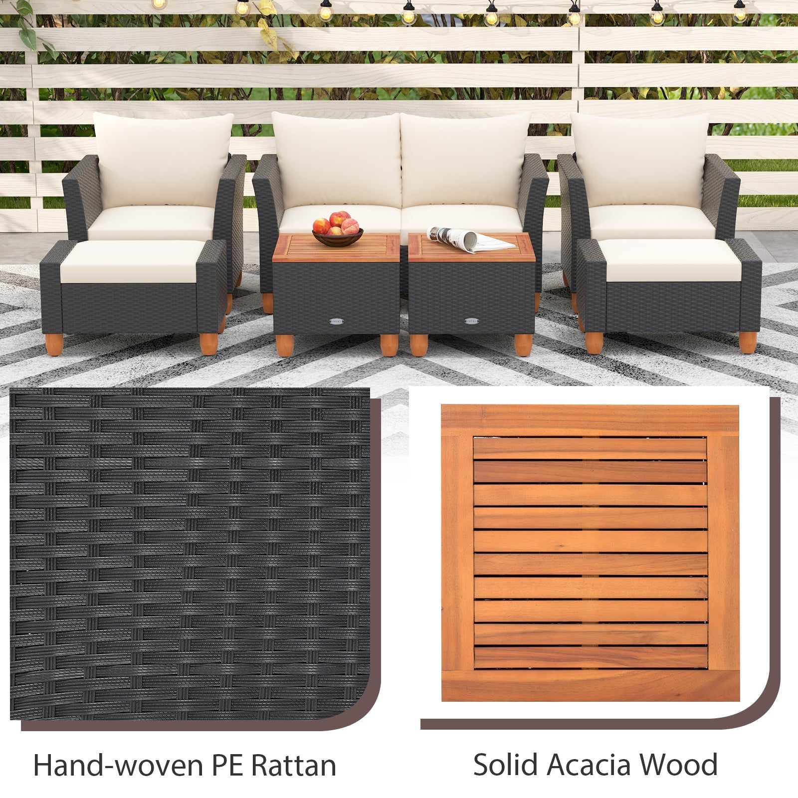 DirectDeals 7-piece PE rattan outdoor furniture set; cream cushions, 3-seat sectional & 2 chairs on Tampa Home & Garden Store