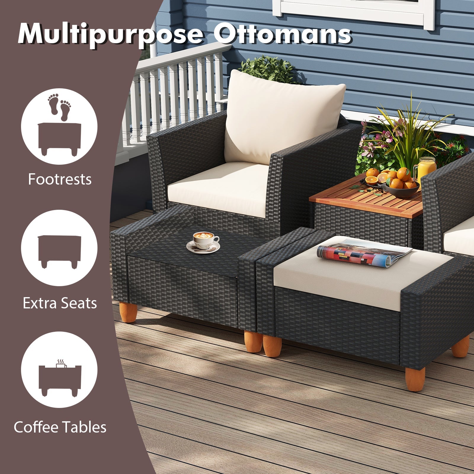 7-Piece PE rattan patio set with white cushions, sectional sofa, armchairs and coffee table on Tampa Home & Garden Store