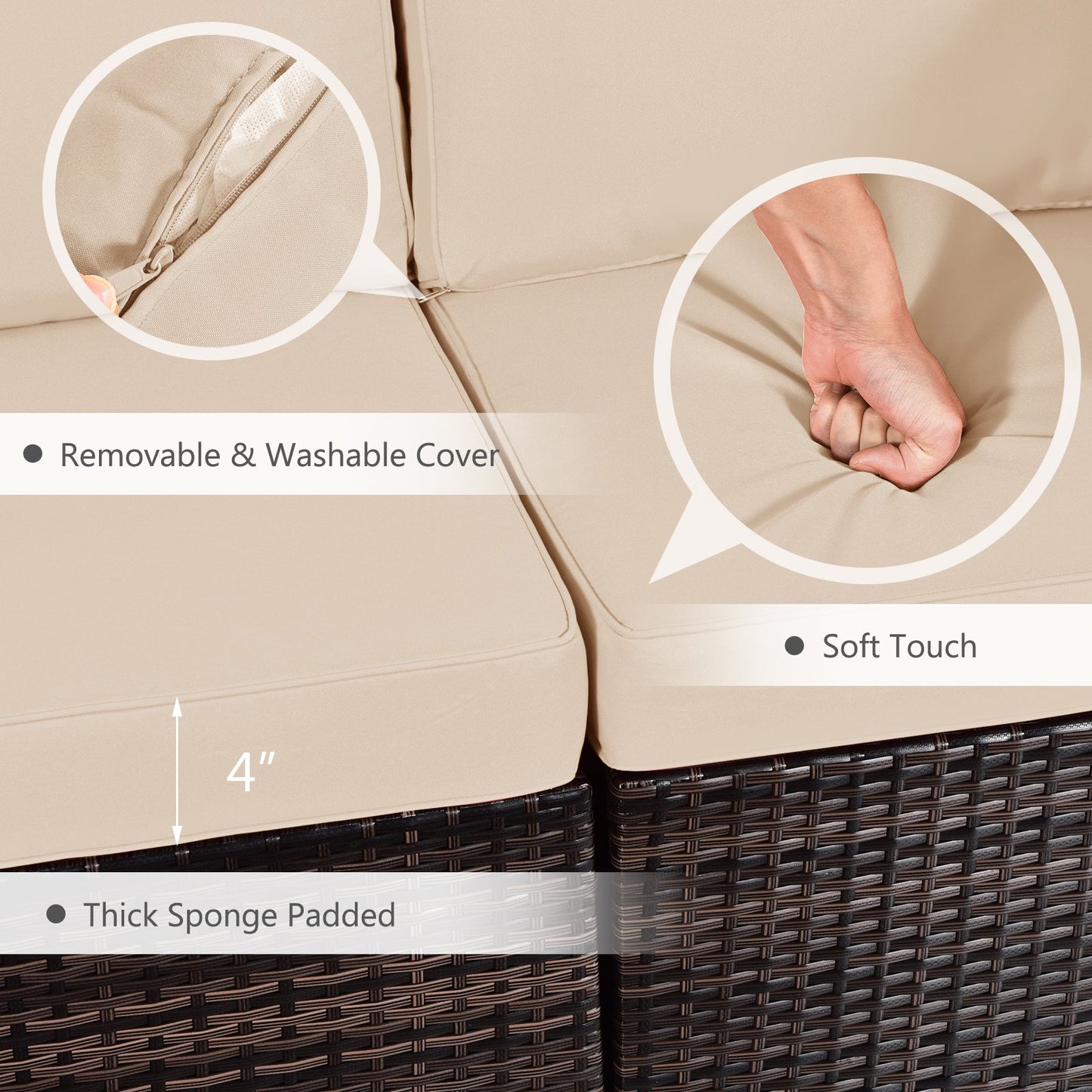 Juego de muebles de patio de 7 piezas con mesa de hoguera de gas propano de 35 pulgadas y 50 000 BTU y cubierta impermeable para la hoguera - Beige