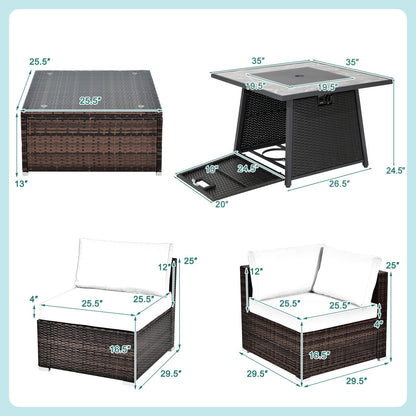 Juego de muebles de patio de 7 piezas con mesa de hoguera de gas propano de 35 pulgadas y 50 000 BTU y cubierta impermeable para la hoguera - Beige