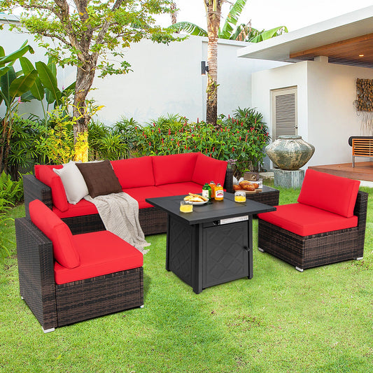 7 Pieces Patio Furniture Set with 28 Inches 50000 BTU Propane Gas Fire Pit Table-Red - Tampa Home & Garden Store