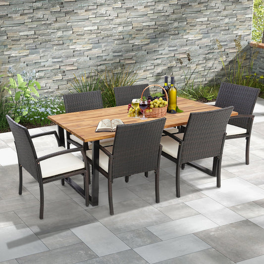 7 Pieces Patio Rattan Dining Set with Umbrella Hole-L-shaped Handrail - Tampa Home & Garden Store