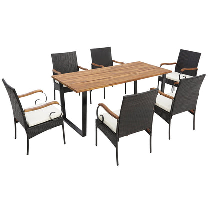 Juego de comedor de ratán para patio de 7 piezas con orificio para sombrilla - Barandilla en forma de L