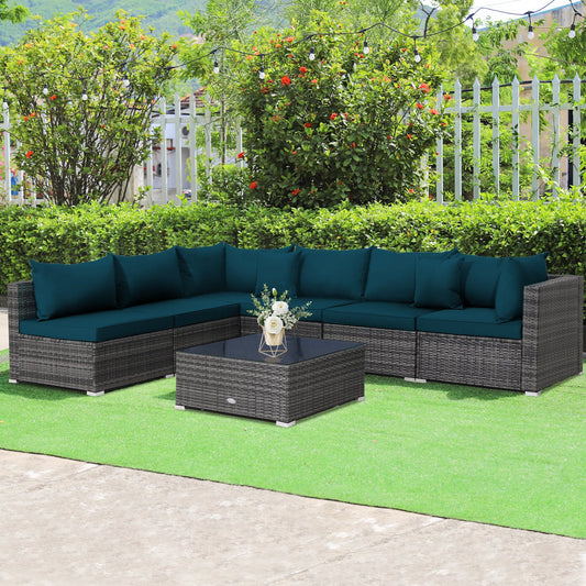 7 Pieces Patio Rattan Furniture Set Sectional Sofa Garden Cushion - Tampa Home & Garden Store