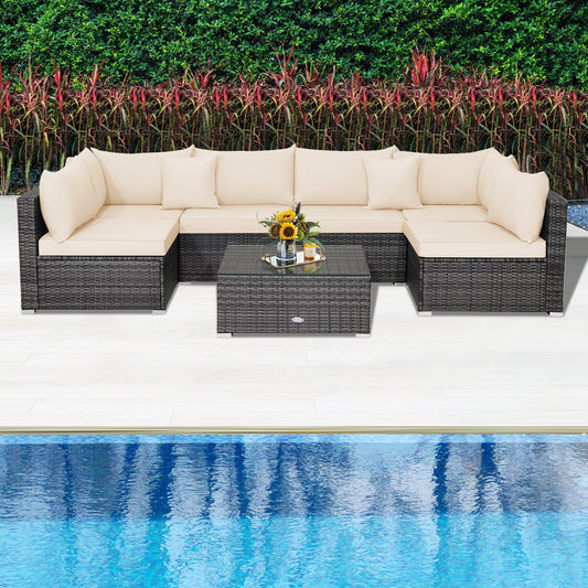 7 Pieces Patio Rattan Furniture Set Sectional Sofa Garden Cushion - Tampa Home & Garden Store
