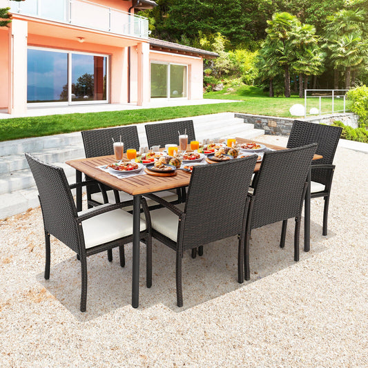 7 Pieces Patio Wicker Cushioned Dining Set with Umbrella Hole - Tampa Home & Garden Store