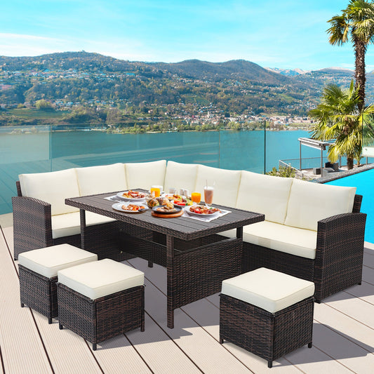 7 Pieces Wicker Patio Furniture Set-White - Tampa Home & Garden Store