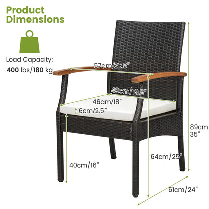 Juego de comedor de 7 piezas de mimbre para exterior con sillas y mesa-Pasamanos de madera