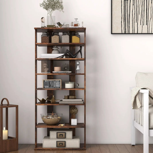 7 Tier Dual Shoe Rack Free Standing wooden brown finish for entryway on Tampa Home & Garden Store