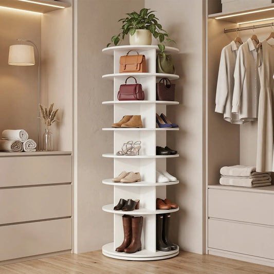 7-Tier Rotating Shoe Rack Tower in white by DirectDeals with 360° spin on Tampa Home & Garden Store