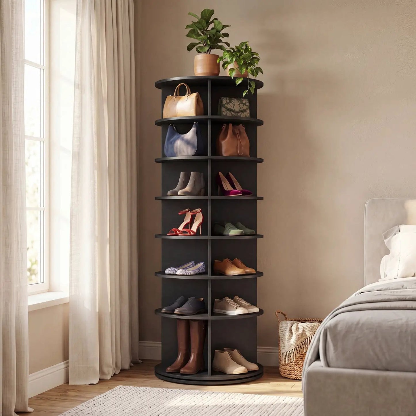 7-Tier Rotating Shoe Rack Tower with Spin