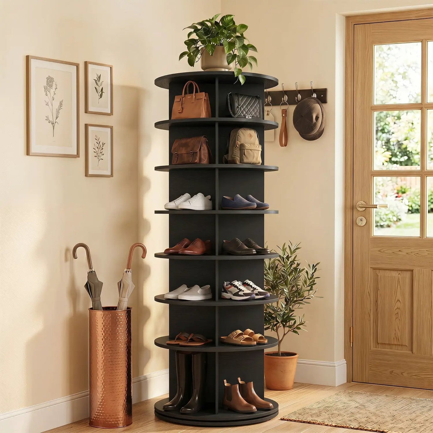 7-Tier Rotating Shoe Rack Tower with Spin