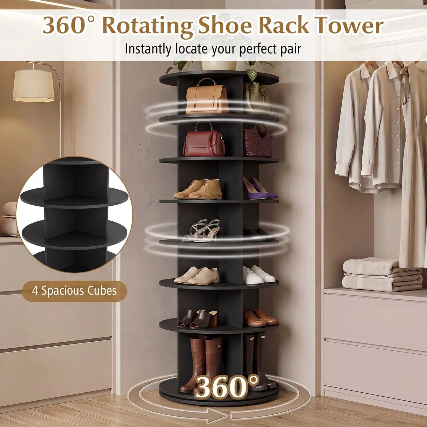 7-Tier Rotating Shoe Rack Tower with Spin