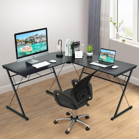 59 Inches L-Shaped Corner Desk Computer Table for Home Office Study Workstation-Black - Tampa Home & Garden Store