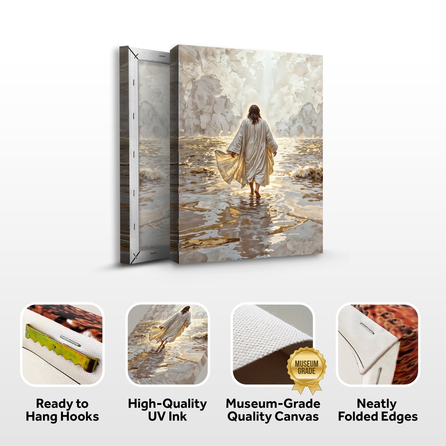Jesus Christ Walking On Water Faith Wall Art IV, beige canvas by Tailored Canvases in 3-panel on Tampa Home & Garden Store