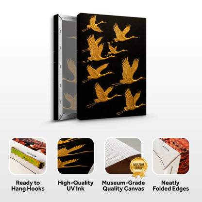 Abstract Sandhill Cranes Canvas with gold cranes on black background by Tailored Canvases on Tampa Home & Garden Store