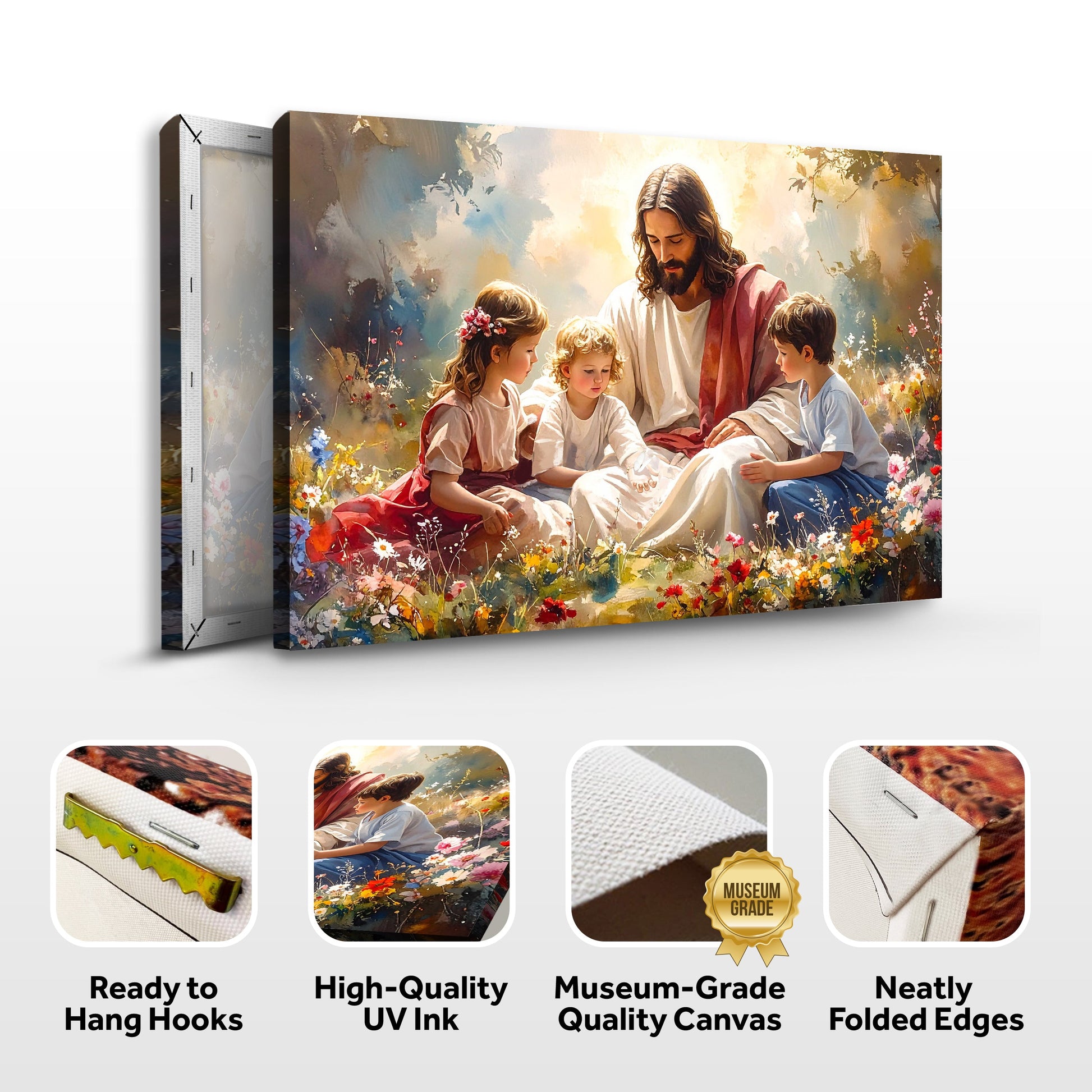 Jesus With Children Faith Canvas by Tailored Canvases, depicting Jesus with children in garden on Tampa Home & Garden Store