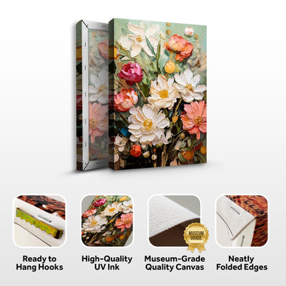 Serene Blossoms canvas wall art Tailored Canvases, white pink yellow flowers on canvas on Tampa Home & Garden Store