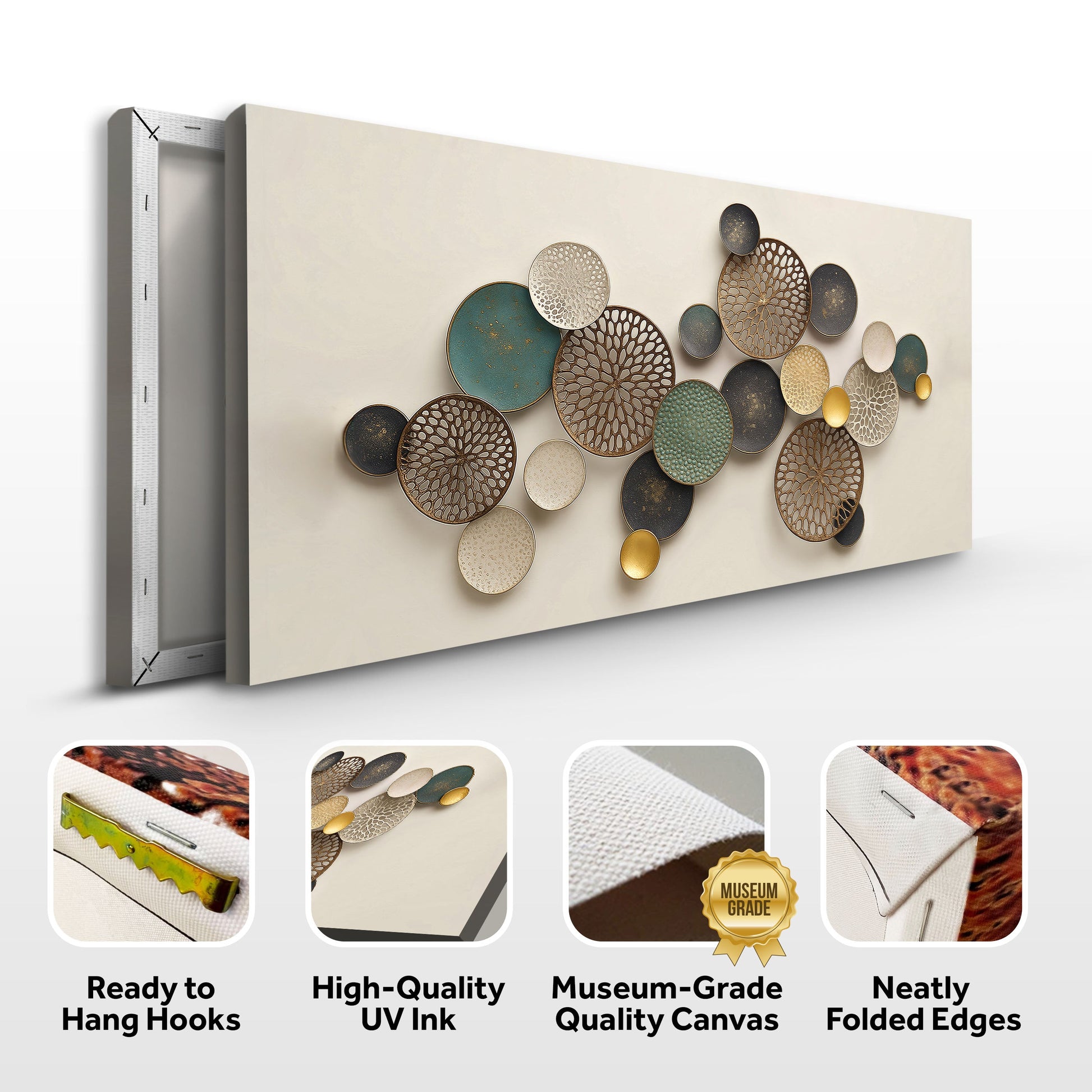 Lotus Leaf Abstract Wall Art II Tailored Canvases; circular metal discs in teal and bronze on Tampa Home & Garden Store