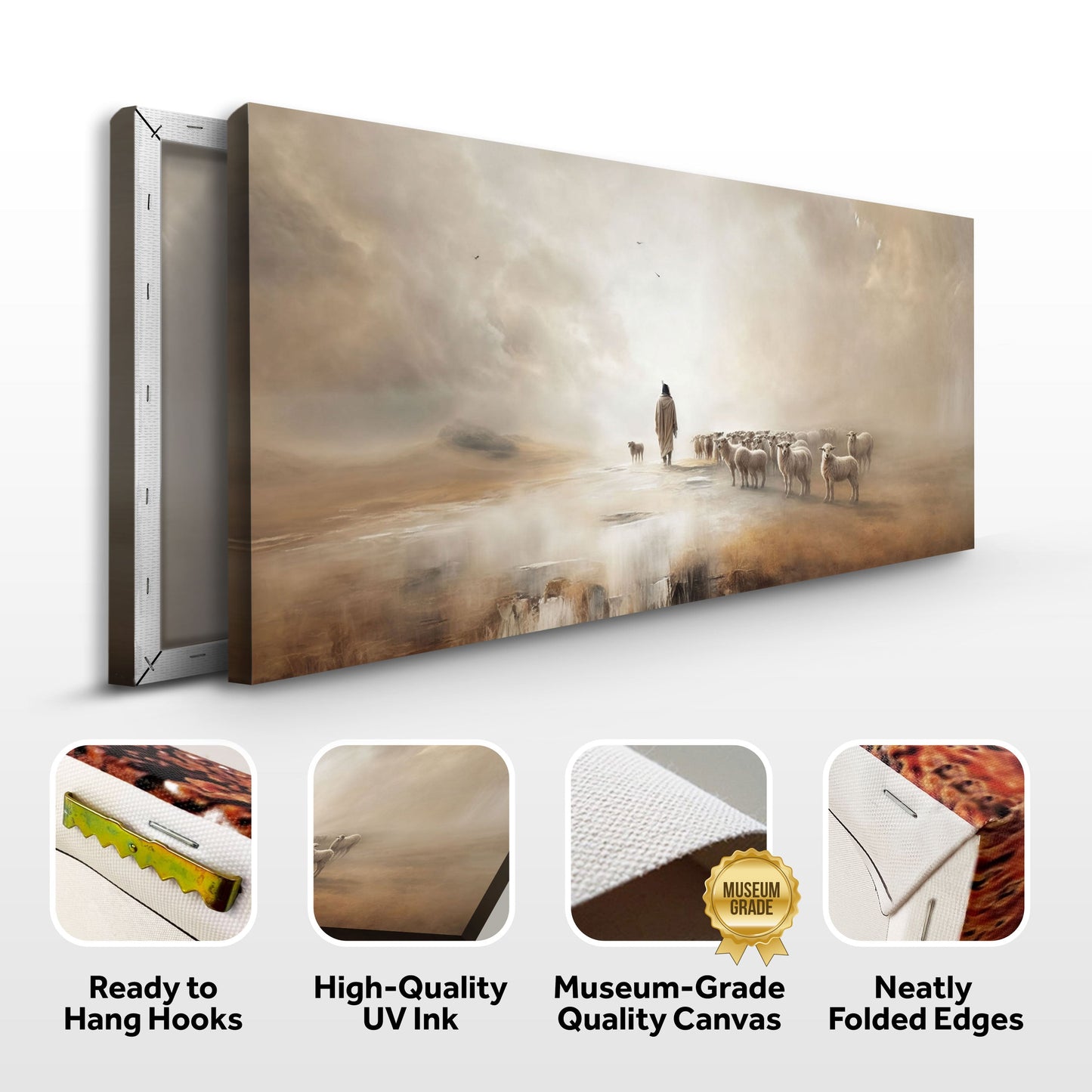 99 Faith Wall Art XIII canvas by Tailored Canvases lone shepherd with flock in hazy landscape on Tampa Home & Garden Store