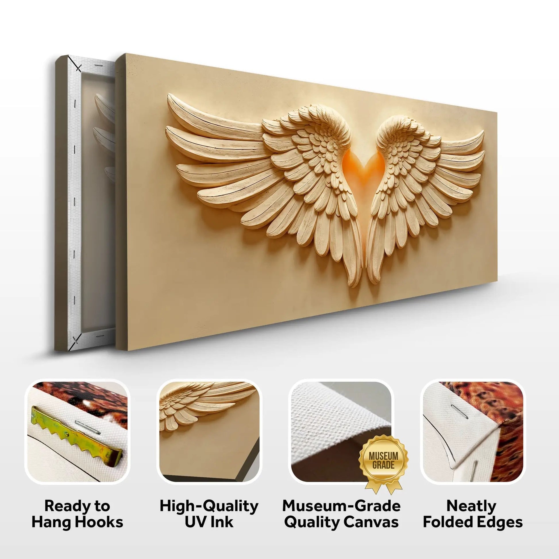 Canvas Wings Of Devotion wall art with beige heart-shaped wings by Tailored Canvases on Tampa Home & Garden Store