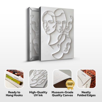 3D Minimalist Faces Wall Art canvas by Tailored Canvases; cream line-art of three faces on Tampa Home & Garden Store