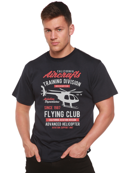 California Aircraft men's bamboo tee navy with helicopter print by Spun Bamboo on Tampa Home & Garden Store