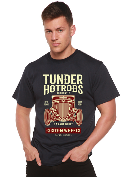 Thunder Hotrods graphic tee navy Spun Bamboo men's short sleeve with vintage car print on Tampa Home & Garden Store