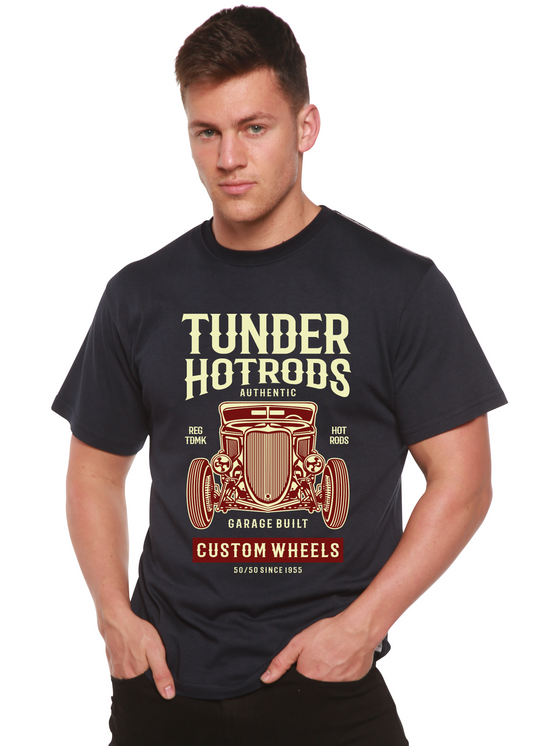 Thunder Hotrods graphic tee navy Spun Bamboo men's short sleeve with vintage car print on Tampa Home & Garden Store