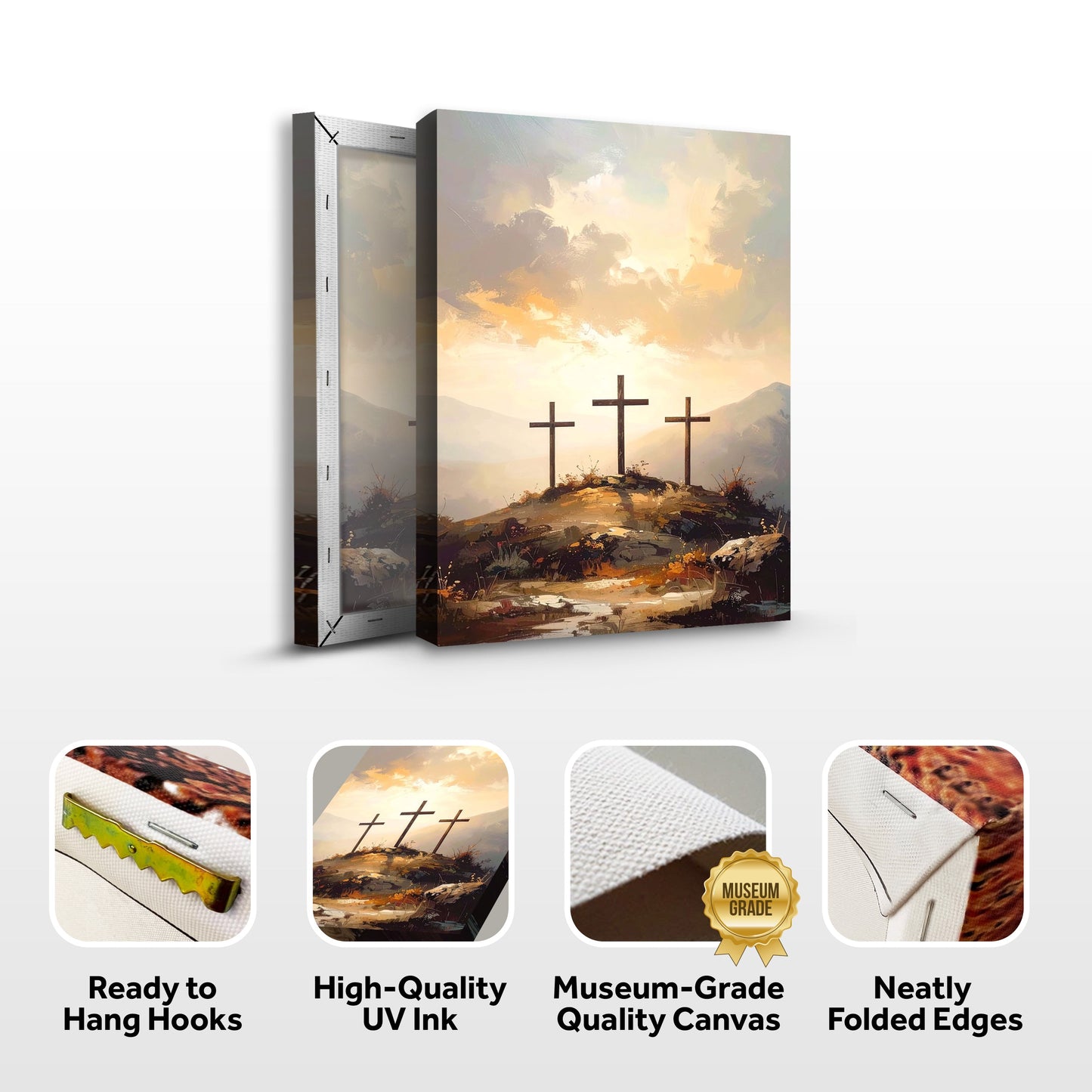 3-panel Three Crosses on Calvary Faith Wall Art canvas by Tailored Canvases, sunset sky on Tampa Home & Garden Store