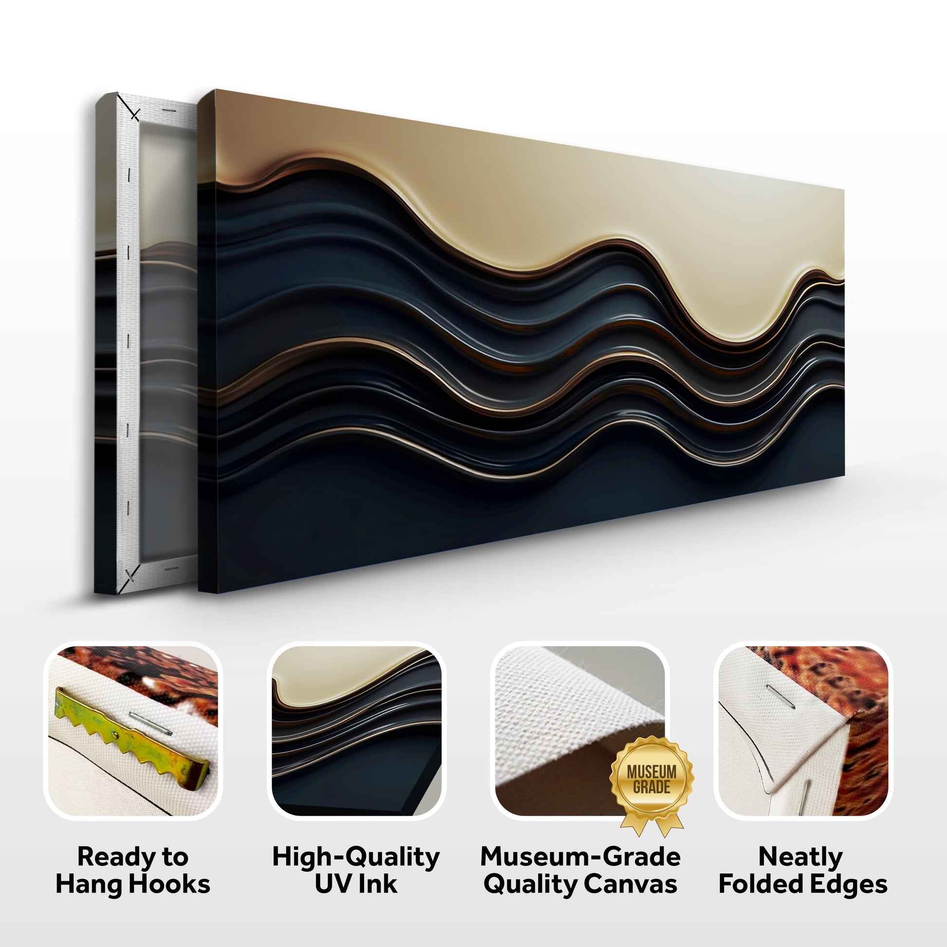 Canvas Black and Gold Minimalist Abstract Wall Art III with flowing waves; two canvases on Tampa Home & Garden Store