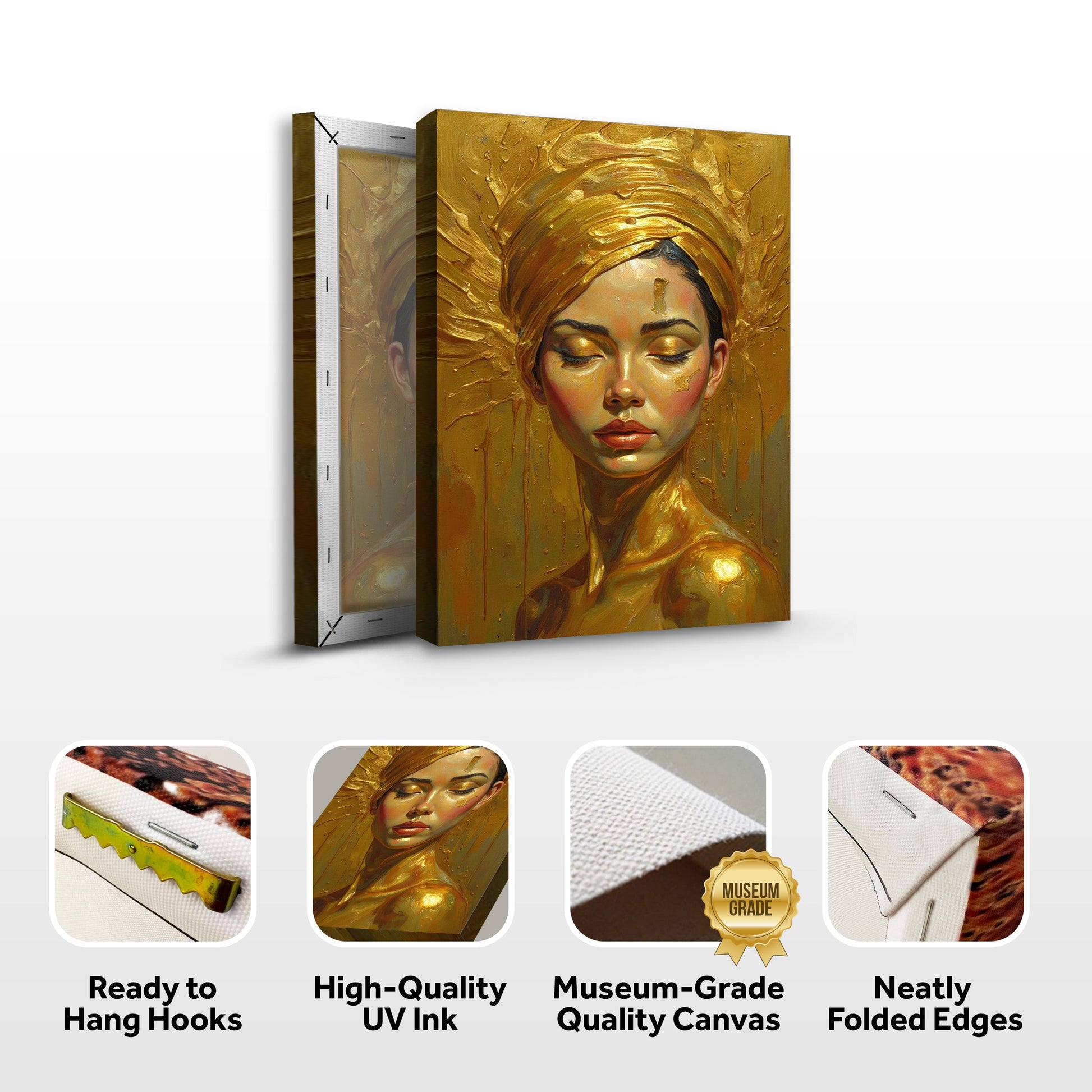 Canvas Woman's Golden Serenity Wall Art by Tailored Canvases with golden halo on Tampa Home & Garden Store