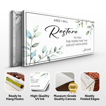 Canvas faith sign And I Will Restore To You Joel 2:25 with leaf border Tailored Canvases canvas on Tampa Home & Garden Store