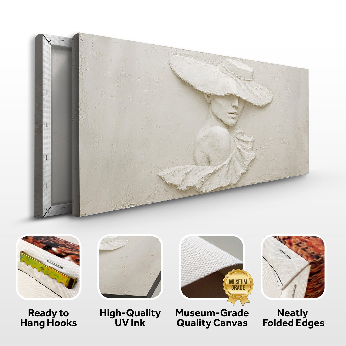3D Minimalist Female Portrait Canvas cream textured Tailored Canvases crafting on Tampa Home & Garden Store