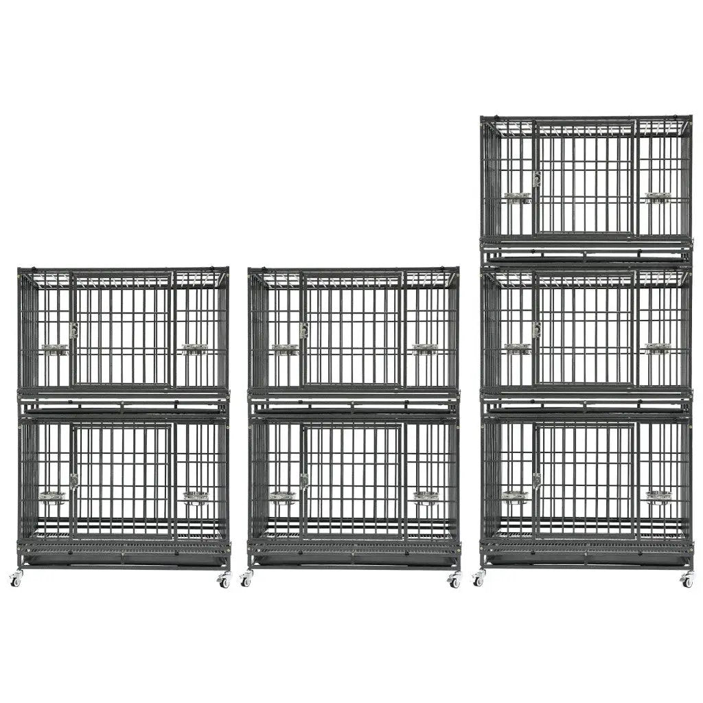 37-inch stackable heavy-duty dog crate set black steel casters six crates Homey Pet Official on Tampa Home & Garden Store