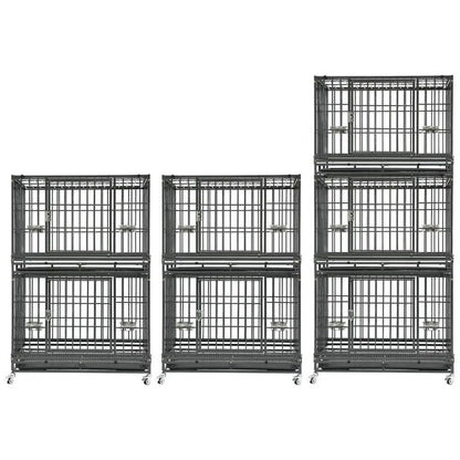 37-inch stackable heavy-duty dog crate set black steel casters six crates Homey Pet Official on Tampa Home & Garden Store