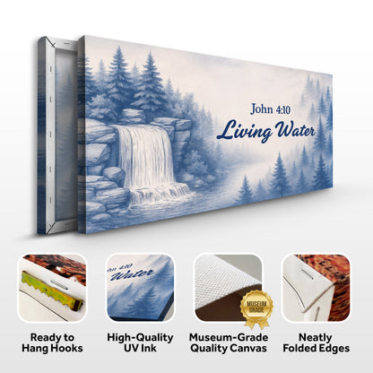 Canvas Living Water John 4:10 Faith Sign by Tailored Canvases, blue forest waterfall on Tampa Home & Garden Store