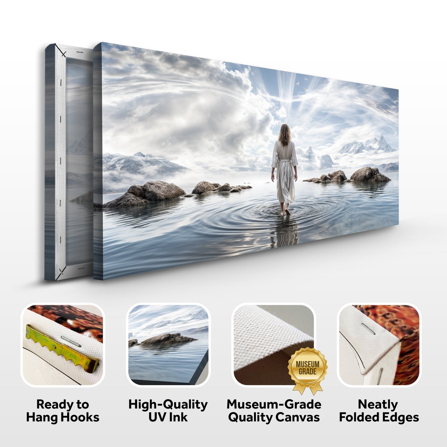 Reflections Faith Wall Art X canvas by Tailored Canvases; woman at shoreline under clouds on Tampa Home & Garden Store