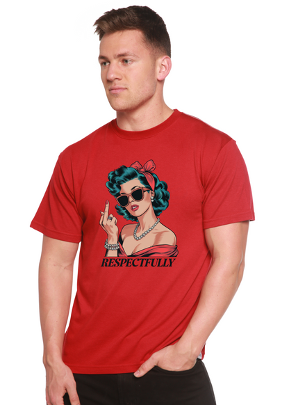 Unisex red bamboo/cotton graphic T-shirt with middle finger graphic by Spun Bamboo on Tampa Home & Garden Store