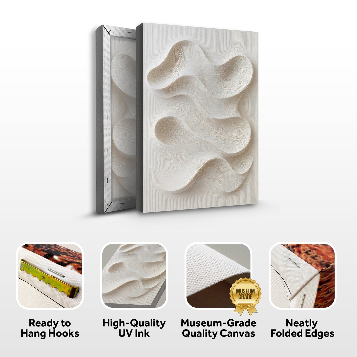 Minimalist Waves Wall Art canvas with cream-white wave texture by Tailored Canvases on Tampa Home & Garden Store
