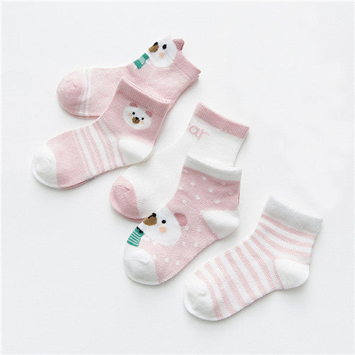 5 pairs Stevvex baby socks, breathable mesh cotton infant socks in pink and white on Tampa Home & Garden Store