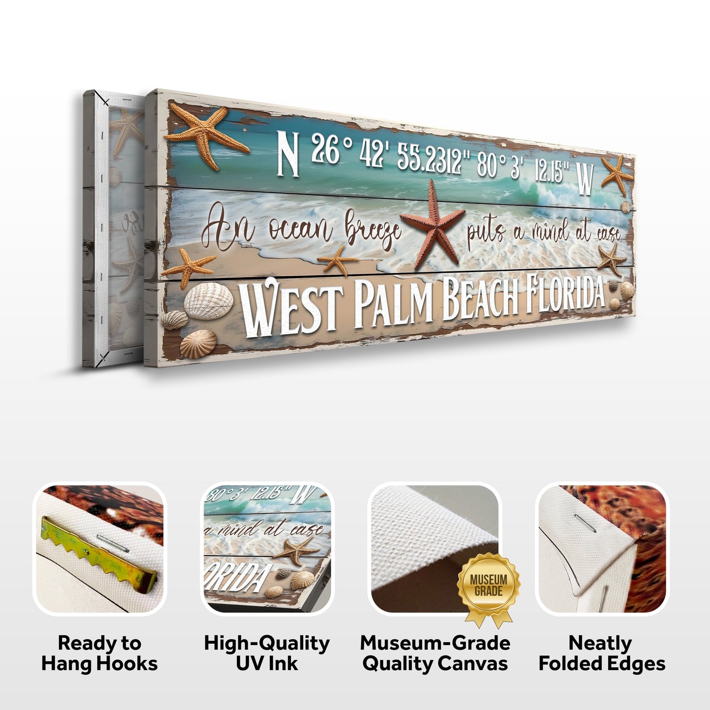 Canvas wall art Personalized Beach House Coastal Sign III by Tailored Canvases with teal backdrop on Tampa Home & Garden Store