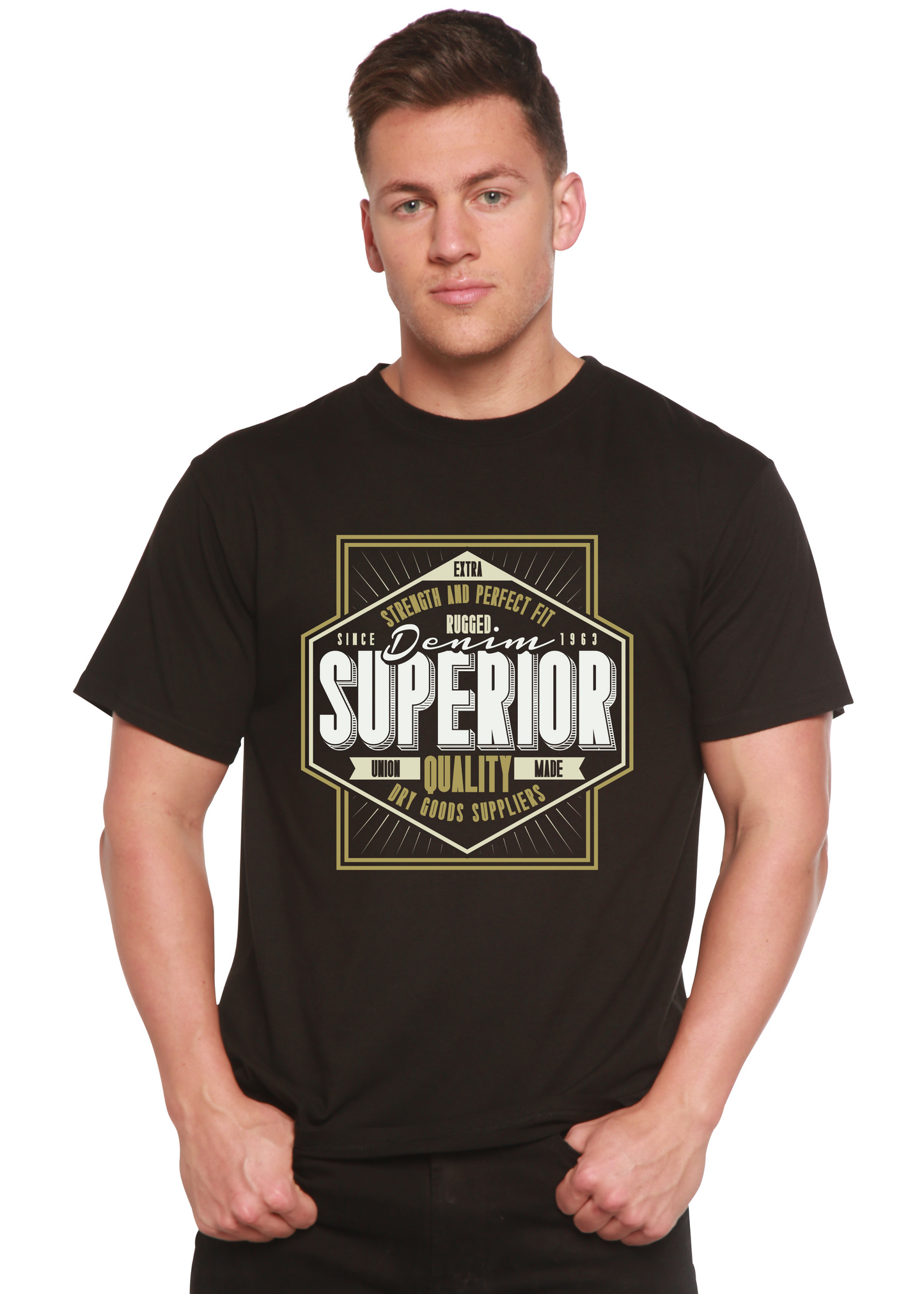 Men's black graphic T-shirt by Spun Bamboo with Superior print bamboo viscose & organic cotton on Tampa Home & Garden Store